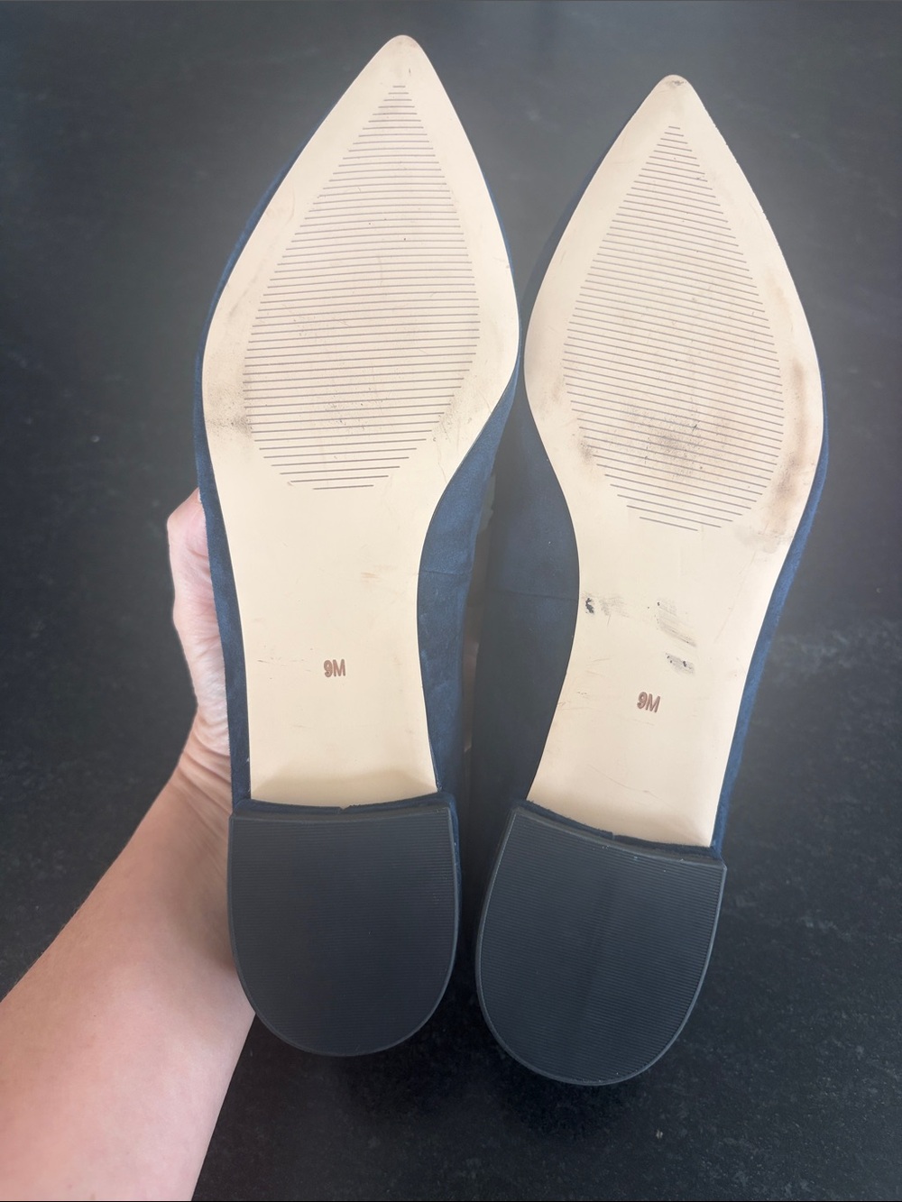 Talbots Navy Suede Pointed Toe Loafers with Crystal Embellishment - Picture 4 of 5